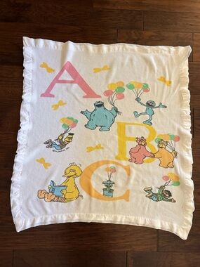 Vintage ABC Sesame Street Baby waffle weave Blanket - no tag- satin border-